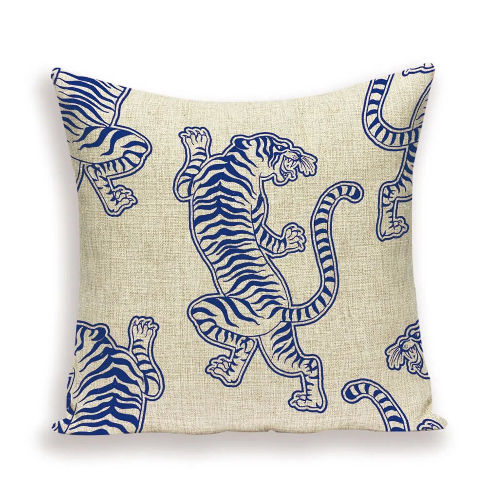 Housse De Coussin Chinois Tigre Impérial Bleu - Maison Coussin