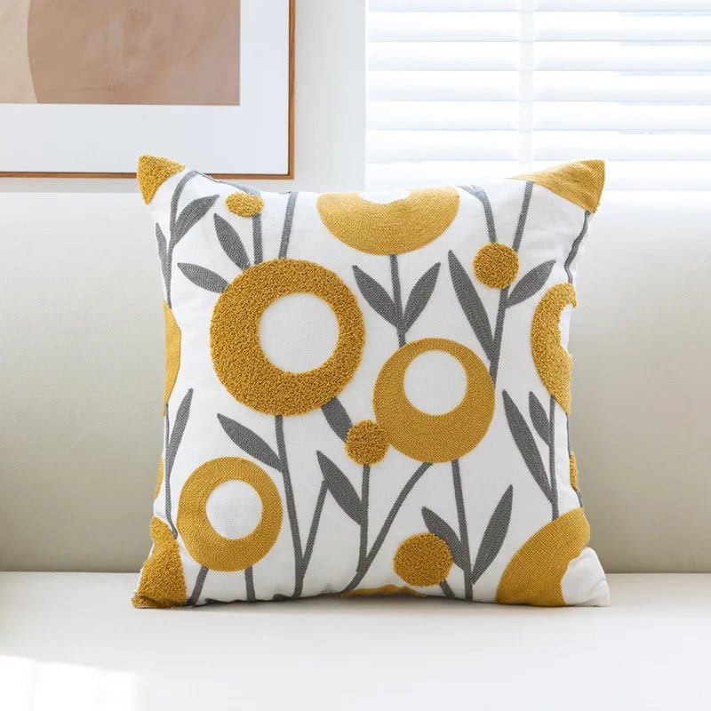 Housse De Coussin Fleuri Jaune et Gris - Maison Coussin