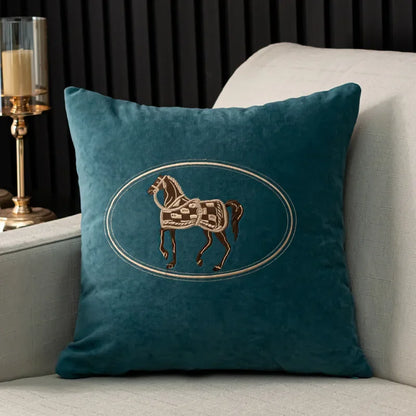 Housse De Coussin Cheval Brodée Turquoise