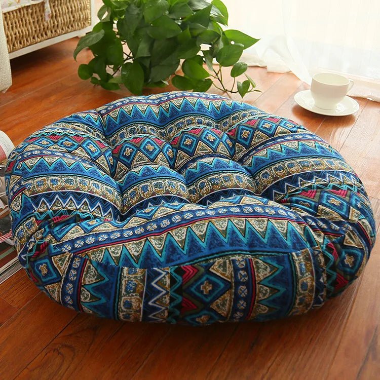 Coussin De Sol Rond Boheme Bleu Turquoise - Maison Coussin