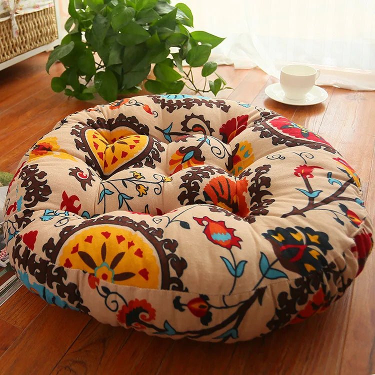 Coussin De Sol Rond Motifs Boheme - Maison Coussin