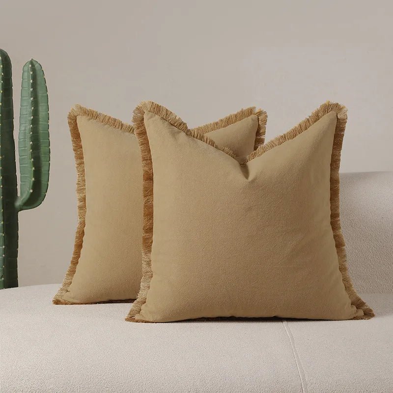 Housse De Coussin à Franges Beige - Maison Coussin