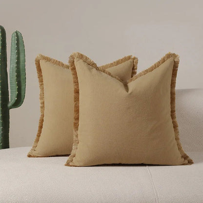 Housse De Coussin à Franges Beige - Maison Coussin