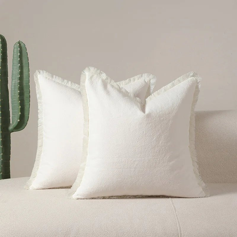 Housse De Coussin à Franges Blanc - Maison Coussin
