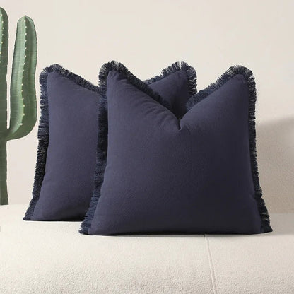 Housse De Coussin à Franges Bleu - Maison Coussin