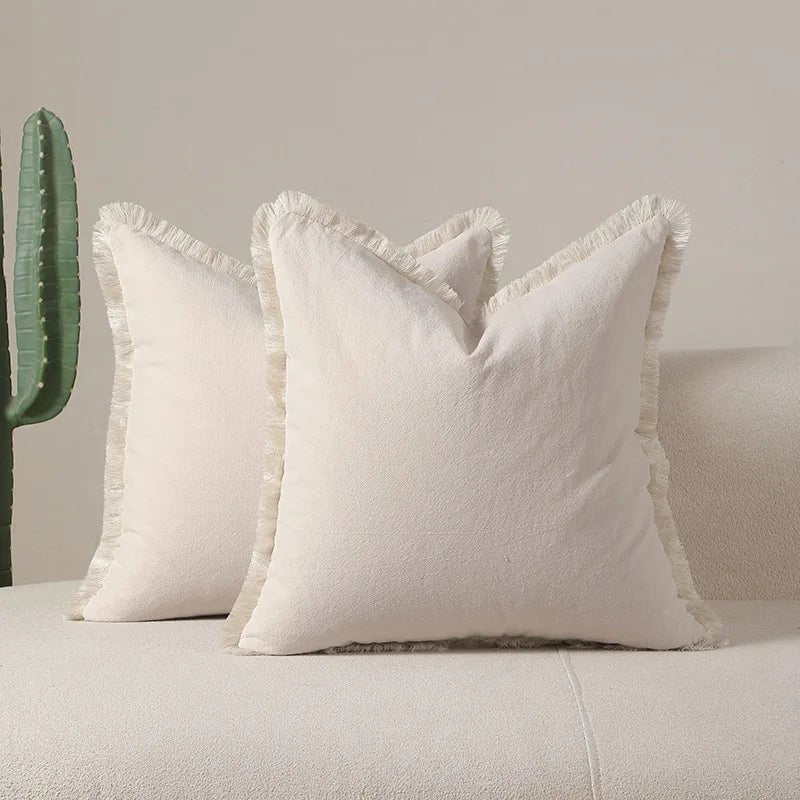 Housse De Coussin à Franges Crème - Maison Coussin