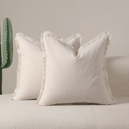 Housse De Coussin à Franges Crème - Maison Coussin
