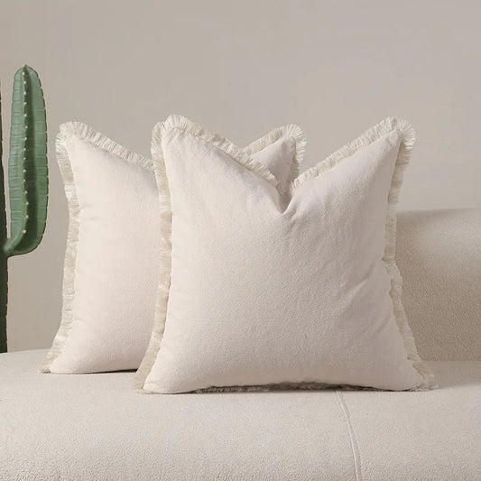 Housse De Coussin à Franges Crème - Maison Coussin