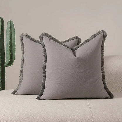 Housse De Coussin à Franges Gris - Maison Coussin