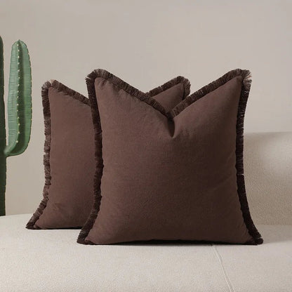 Housse De Coussin à Franges Marron - Maison Coussin