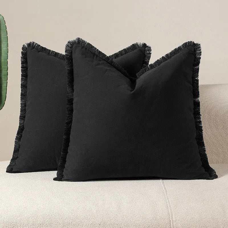 Housse De Coussin à Franges Noir - Maison Coussin
