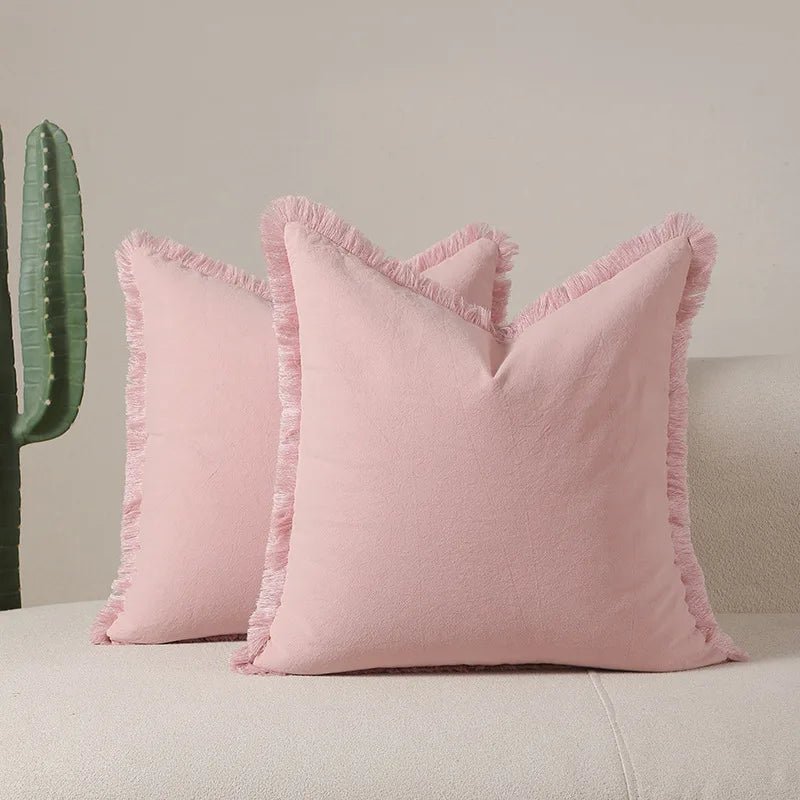 Housse De Coussin à Franges Rose - Maison Coussin
