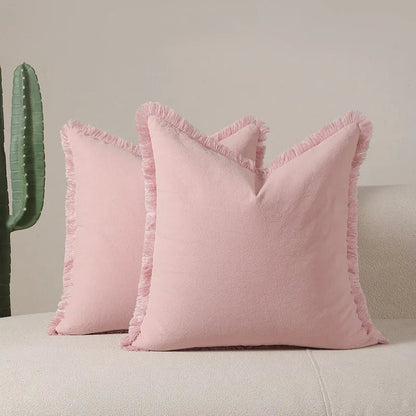 Housse De Coussin à Franges Rose - Maison Coussin