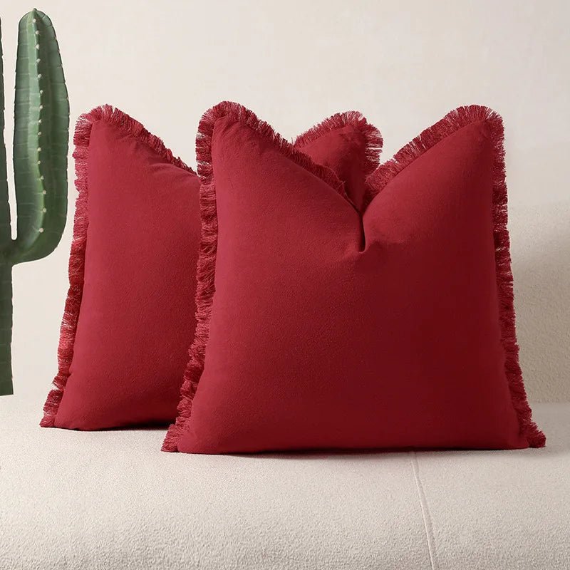 Housse De Coussin à Franges Rouge - Maison Coussin
