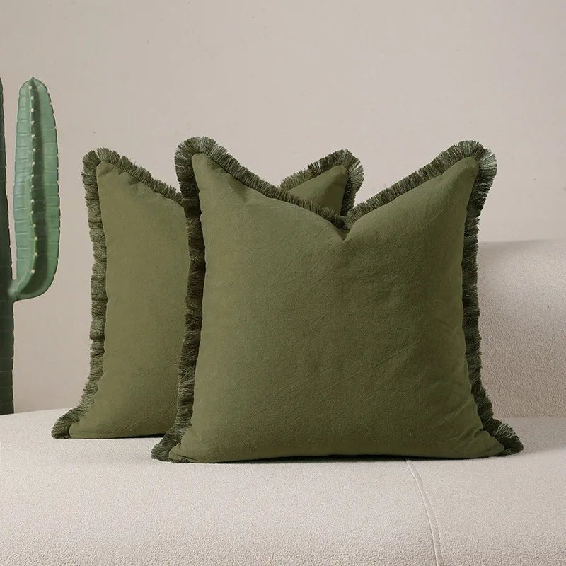 Housse De Coussin à Franges Vert - Maison Coussin