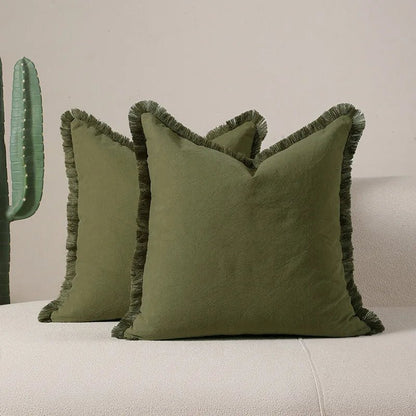 Housse De Coussin à Franges Vert - Maison Coussin