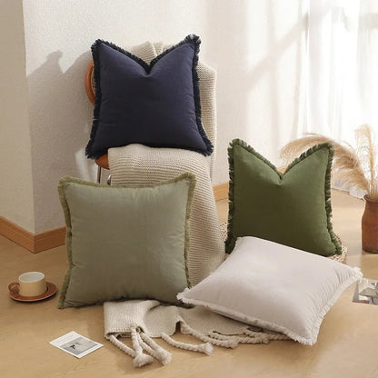 Housse De Coussin à Franges Vert - Maison Coussin