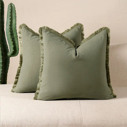 Housse De Coussin à Franges Vert Clair - Maison Coussin