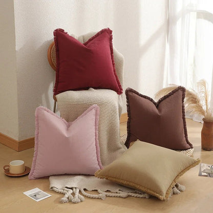 Housse De Coussin à Franges Vert Clair - Maison Coussin