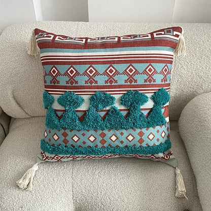Housse De Coussin Bohème à Franges Kilim Berbère Turquoise - Maison Coussin