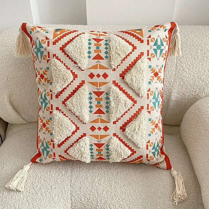 Housse De Coussin Bohème à Franges Kilim Terracotta & Écru - Maison Coussin