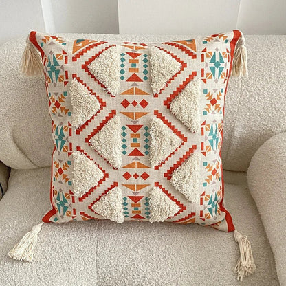 Housse De Coussin Bohème à Franges Kilim Terracotta & Écru - Maison Coussin