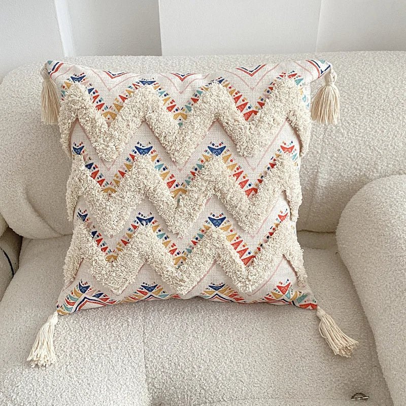 Housse De Coussin Bohème à Franges Motif Chevron - Maison Coussin