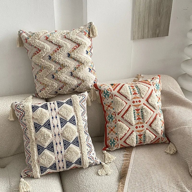 Housse De Coussin Bohème à Franges Motif Multicolore - Maison Coussin