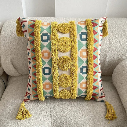Housse De Coussin Bohème à Franges Motif Multicolore - Maison Coussin