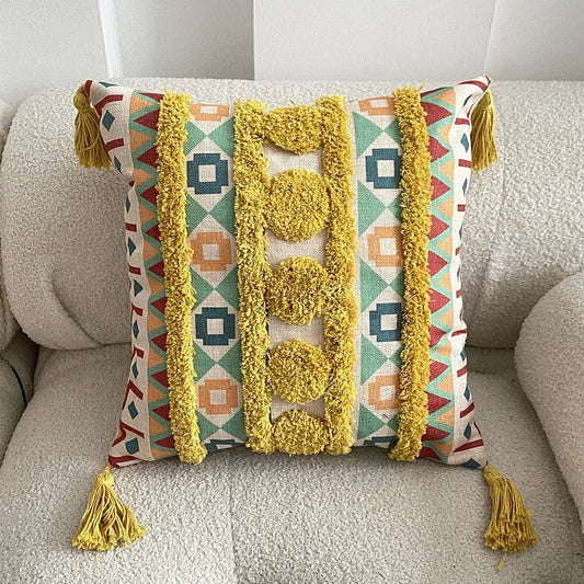 Housse De Coussin Bohème à Franges Motif Multicolore - Maison Coussin
