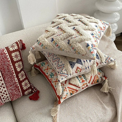 Housse De Coussin Bohème à Franges Motif Multicolore - Maison Coussin
