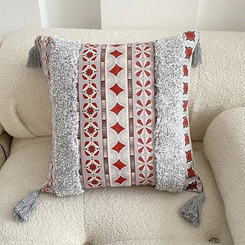 Housse De Coussin Bohème à Franges Motif Rosace Rouge - Maison Coussin