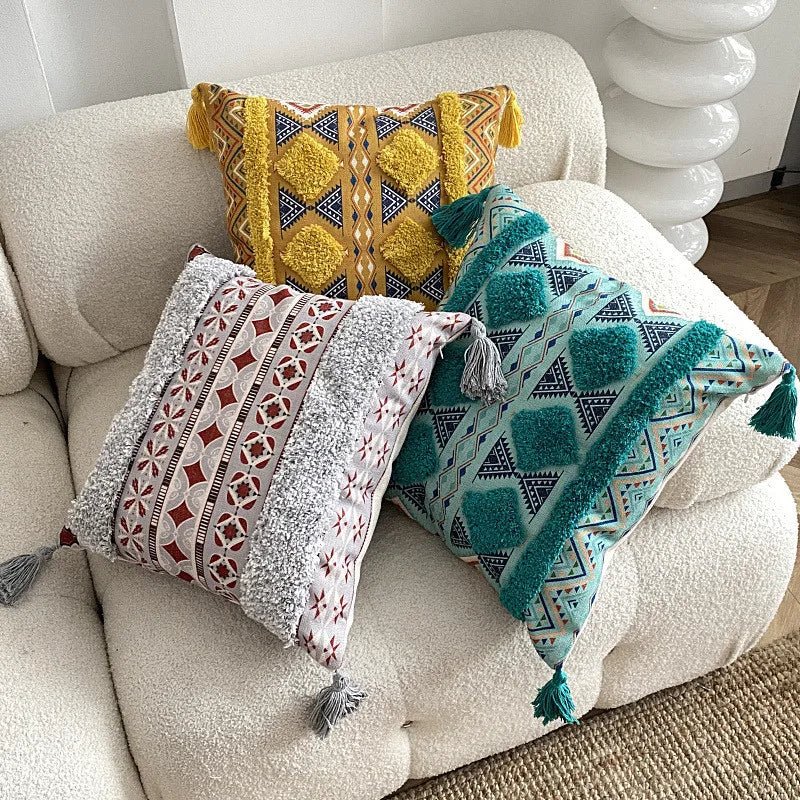 Housse De Coussin Bohème à Franges Motif Rosace Rouge - Maison Coussin