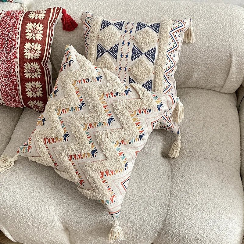 Housse De Coussin Bohème à Franges Turquoise Tribal - Maison Coussin