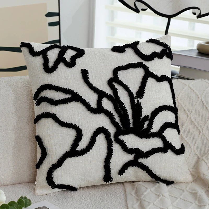 Housse De Coussin Boheme Chic Beige & Noir - Maison Coussin