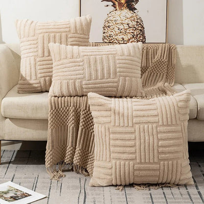 Housse De Coussin Bohème Peluche Beige - Maison Coussin
