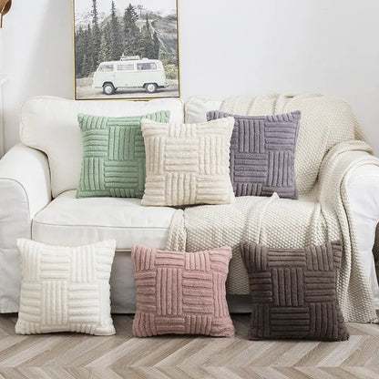 Housse De Coussin Bohème Peluche Beige - Maison Coussin