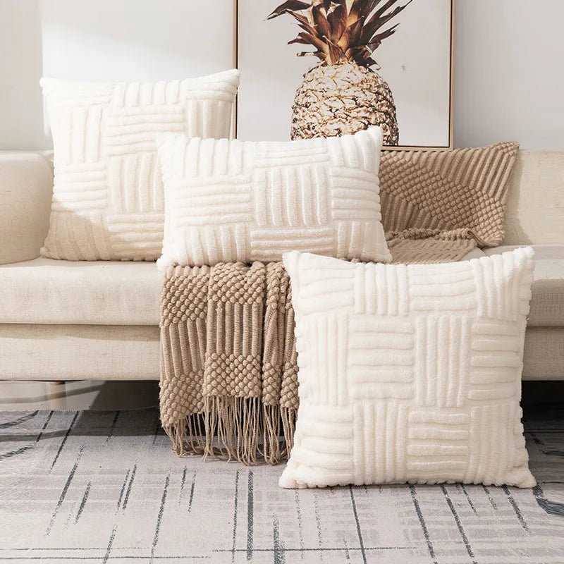 Housse De Coussin Bohème Peluche Crème - Maison Coussin