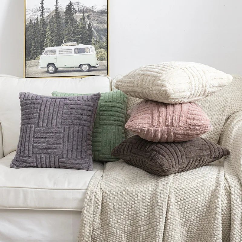 Housse De Coussin Bohème Peluche Crème - Maison Coussin