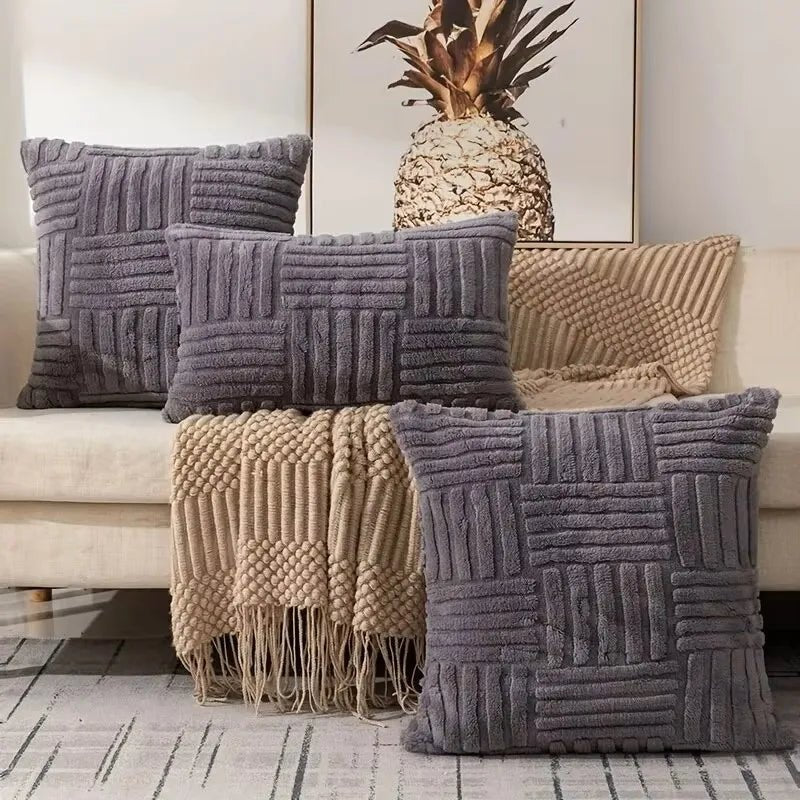 Housse De Coussin Bohème Peluche Gris - Maison Coussin