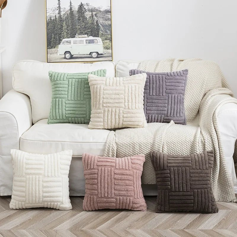 Housse De Coussin Bohème Peluche Gris - Maison Coussin