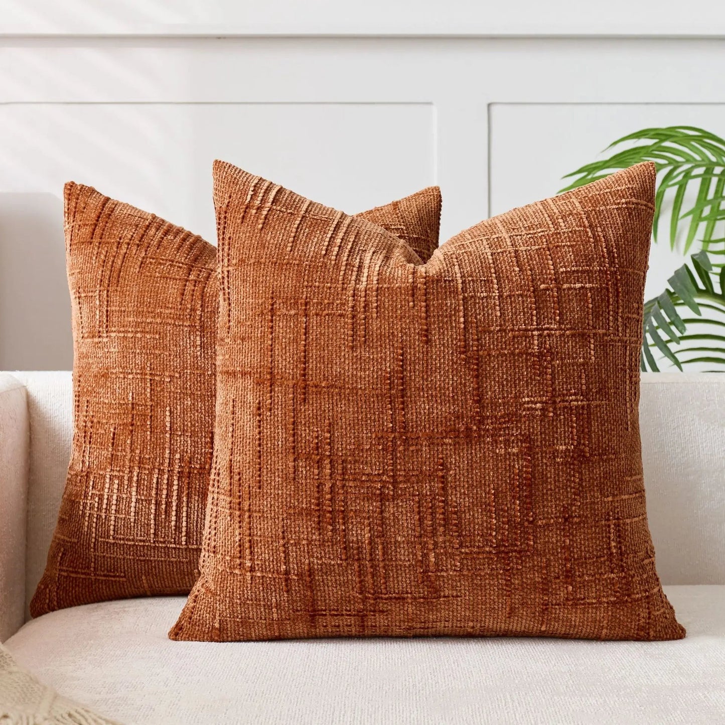 Housse De Coussin Chenille Marron Orange - Maison Coussin
