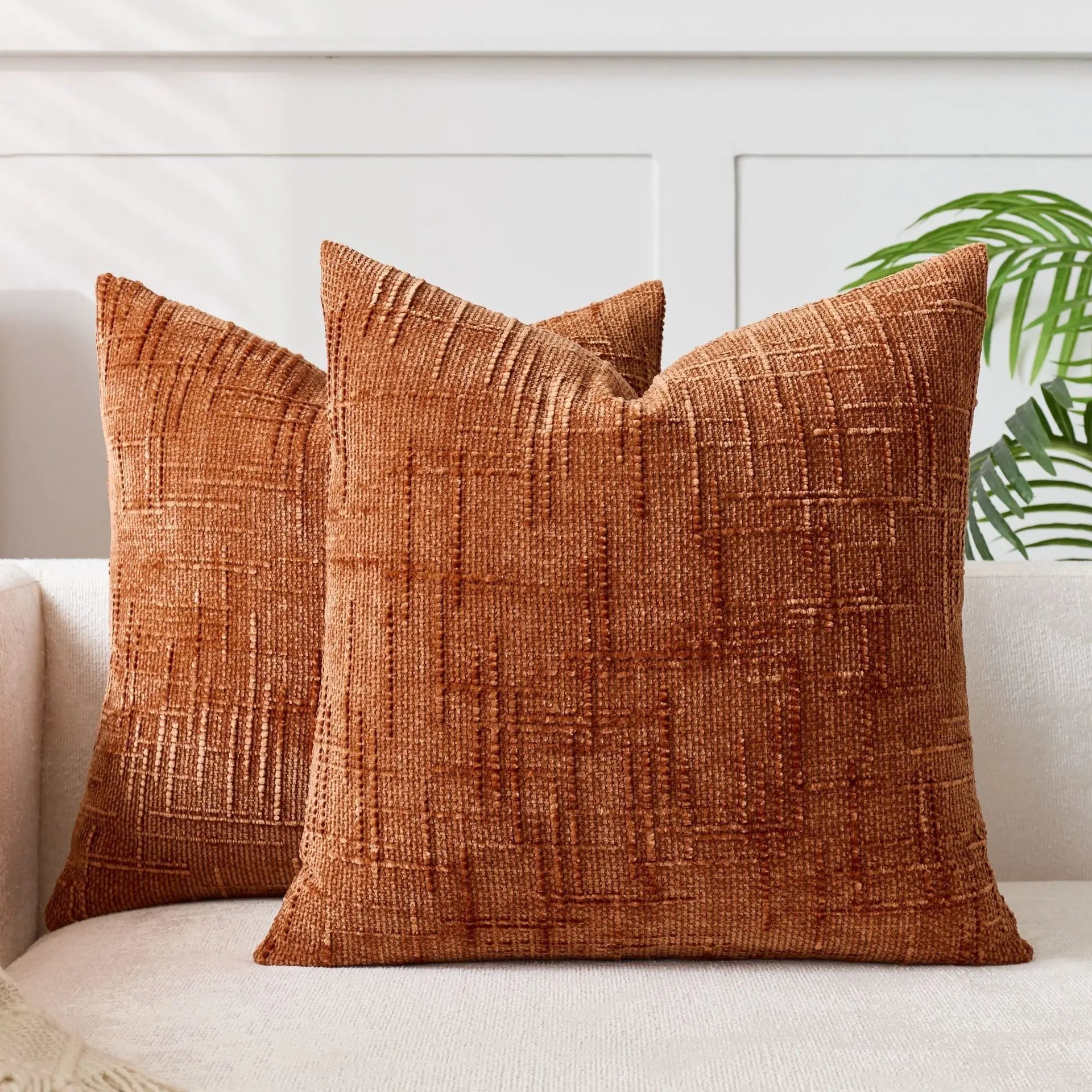 Housse De Coussin Chenille Marron Orange - Maison Coussin