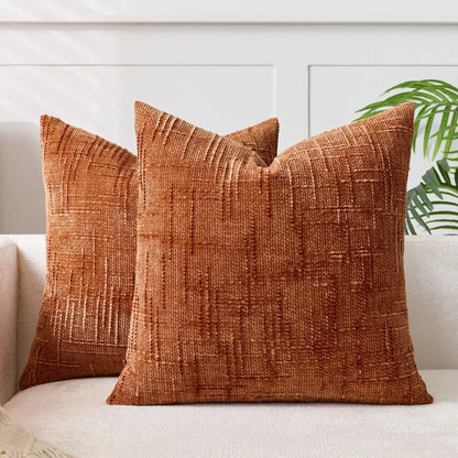 Housse De Coussin Chenille Marron Orange - Maison Coussin