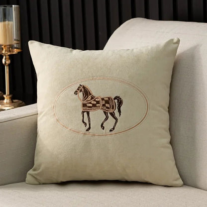 Housse De Coussin Cheval Brodée Beige - Maison Coussin