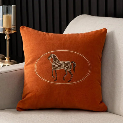 Housse De Coussin Cheval Brodée Orange - Maison Coussin