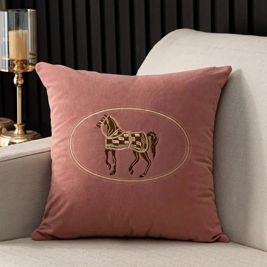 Housse De Coussin Cheval Brodée Rose - Maison Coussin