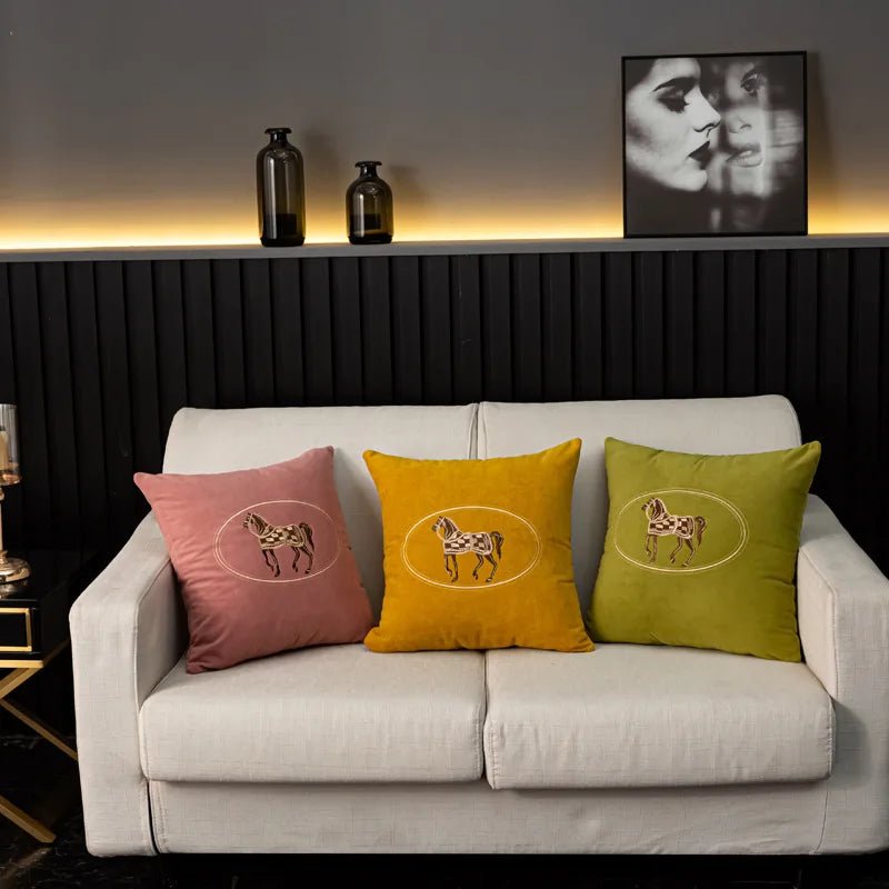 Housse De Coussin Cheval Brodée Vert - Maison Coussin