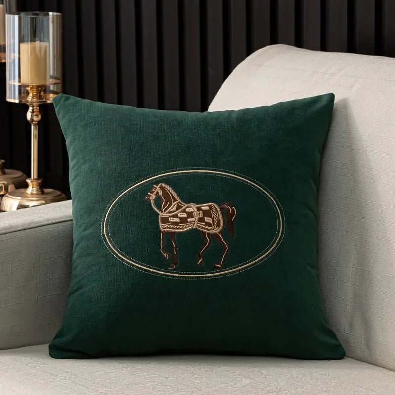 Housse De Coussin Cheval Brodée Vert - Maison Coussin