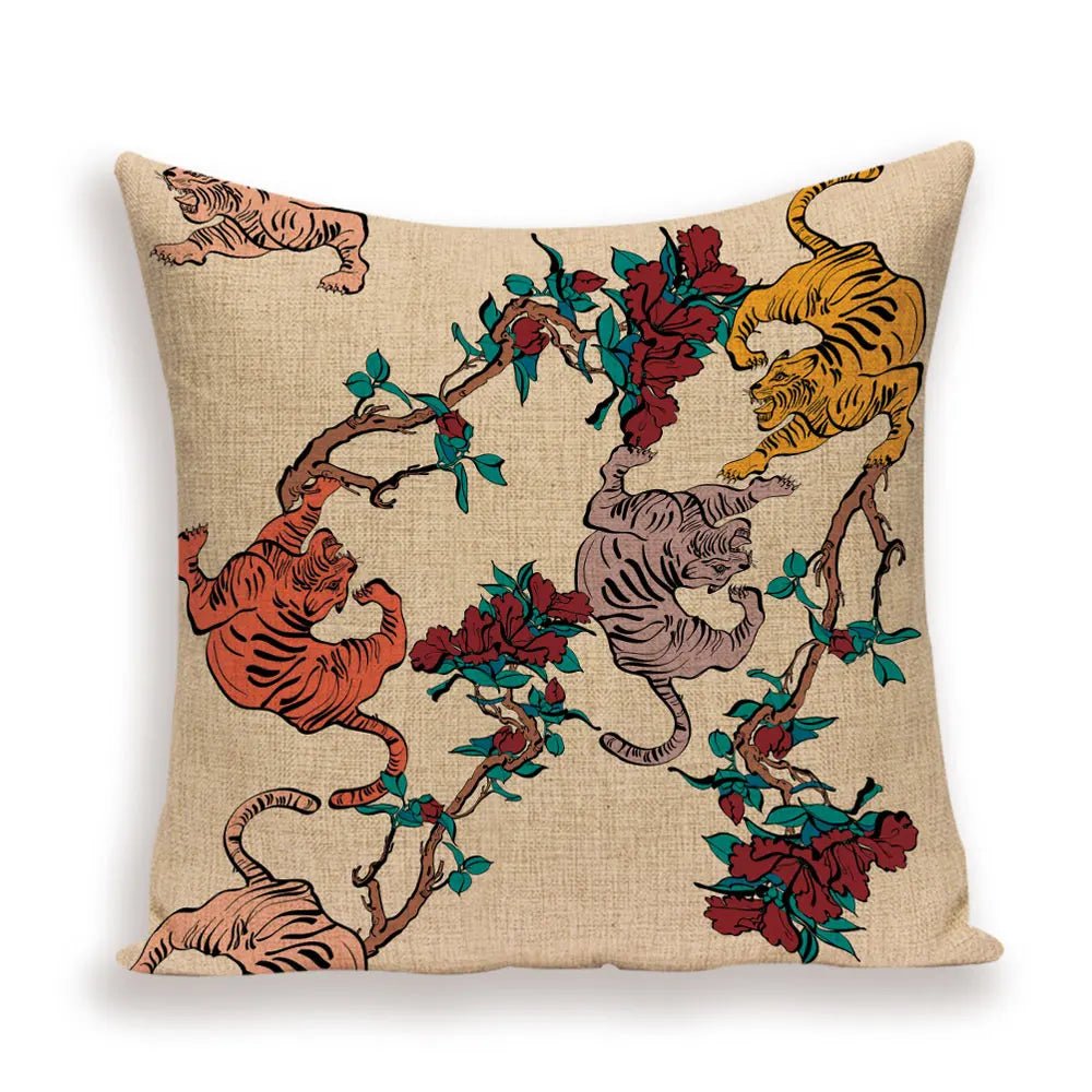 Housse De Coussin Chinois Tigre Floral - Maison Coussin
